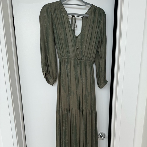 Ba&sh Kezia Maxi Long Dress Green Tie Dye Long Sleeve Open Back - Picture 5 of 7